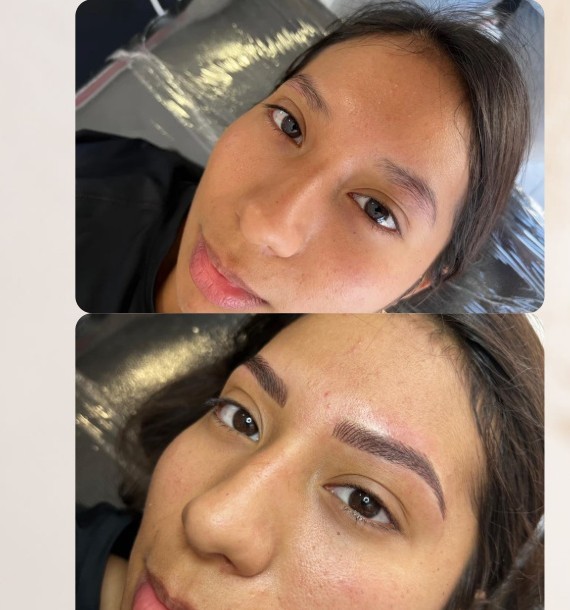 Antes y después de cejas híbridas